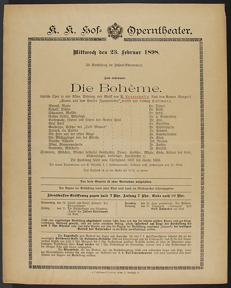 La Bohème, Titel in Vorlageform: Die Bohème, Suchtitel: La Boheme