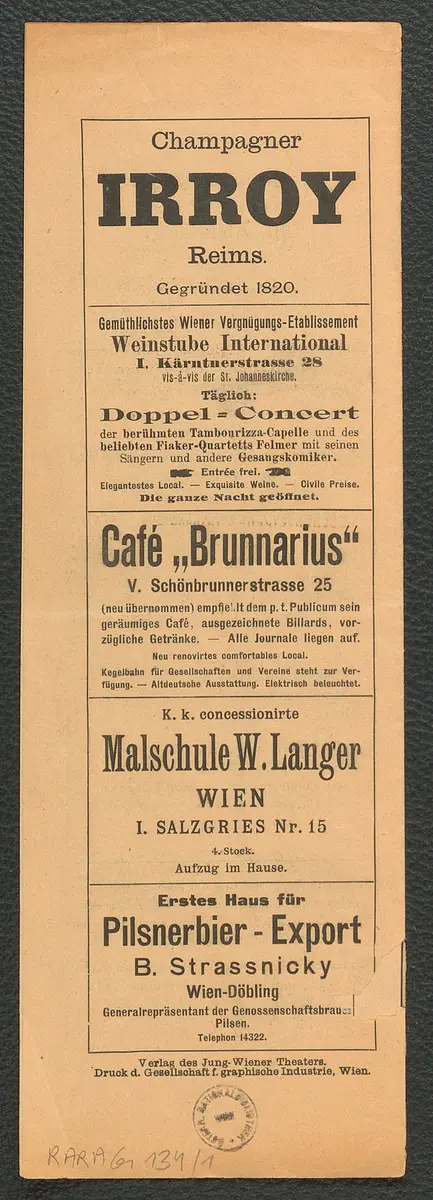 Jung Wiener Theater zum lieben Augustin, Verweis auf Stücktitel: Des Sängers Fluch, Verweis auf Stücktitel: Ahasver
