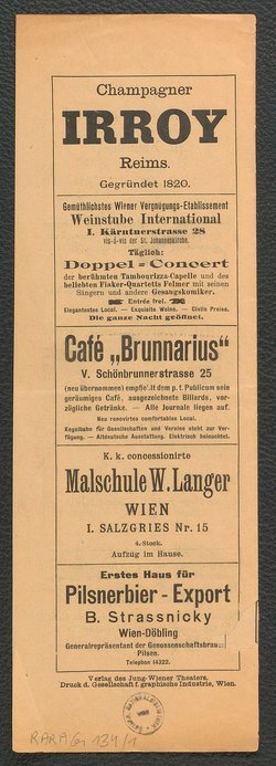 Jung Wiener Theater zum lieben Augustin, Verweis auf Stücktitel: Des Sängers Fluch, Verweis auf Stücktitel: Ahasver