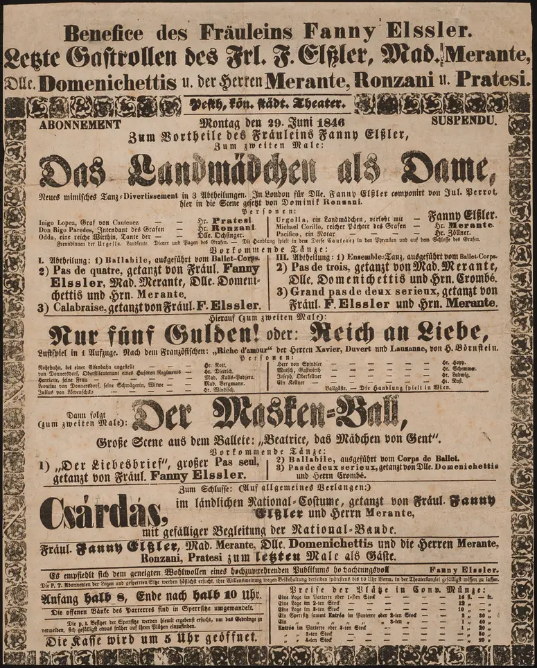 Das Landmädchen als Dame, Nur fünf Gulden! oder: Reich an Liebe, Beatrice, das Mädchen von Gent, Der Maskenball, Csárdás