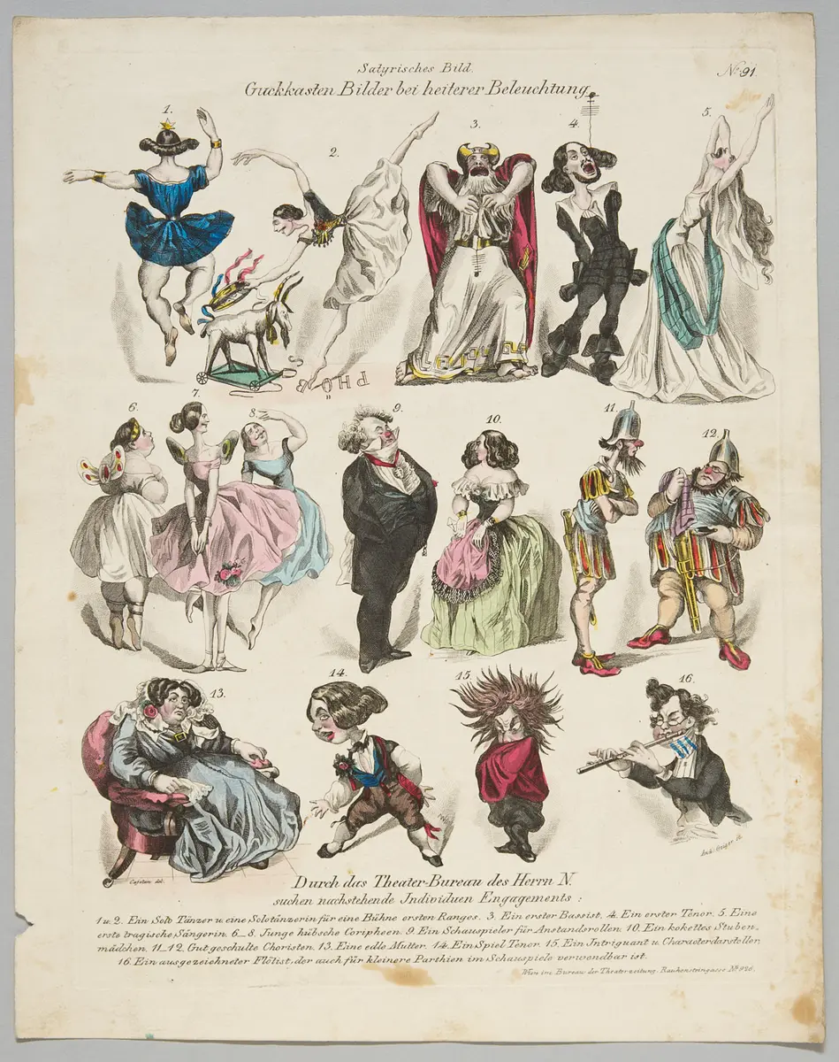 Guckkasten Bilder bei heiterer Beleuchtung, Titel der Serie: Satyrisches Bild, Name der Zeitschrift: Wiener Theaterzeitung