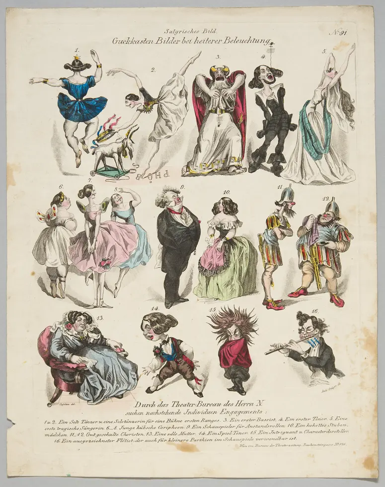Guckkasten Bilder bei heiterer Beleuchtung, Titel der Serie: Satyrisches Bild, Name der Zeitschrift: Wiener Theaterzeitung