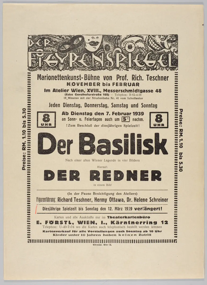 Der Figurenspiegel, Verweis auf Stücktitel: Der Basilisk, Verweis auf Stücktitel: Der Redner