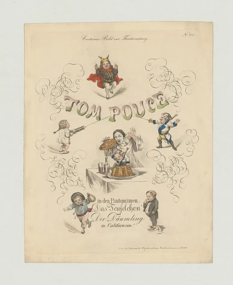 Tom Pouce, Titel der Serie: Costume-Bild, Name der Zeitschrift: Wiener Theaterzeitung, Verweis auf Stücktitel: Das Teufelchen, Verweis auf Stücktitel: Der Däumling in Californien