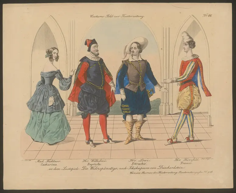 Die Widerspänstige, Alternativtitel: Die Widerspenstige, Alternativtitel: Der Widerspenstigen Zähmung (The Taming of the Shrew), Titel der Serie: Costume-Bild, Name der Zeitschrift: Wiener Theaterzeitung