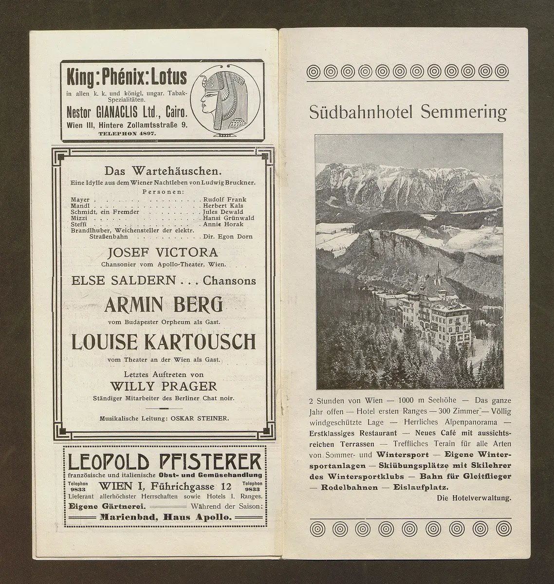 Kabarett Fledermaus, Titel in Vorlageform: Fledermaus 1911-12, Verweis auf Stücktitel: Das Viereck, Verweis auf Stücktitel: Das Wartehäuschen