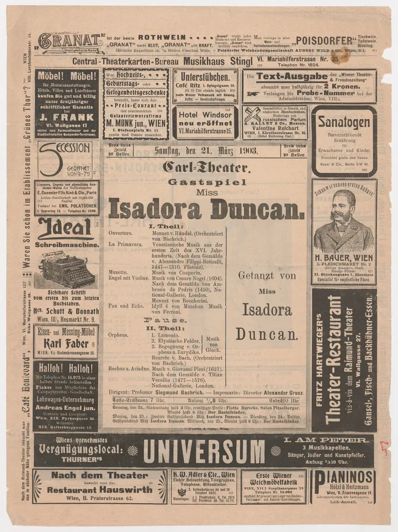 Gastspiel Miss Isadora Duncan