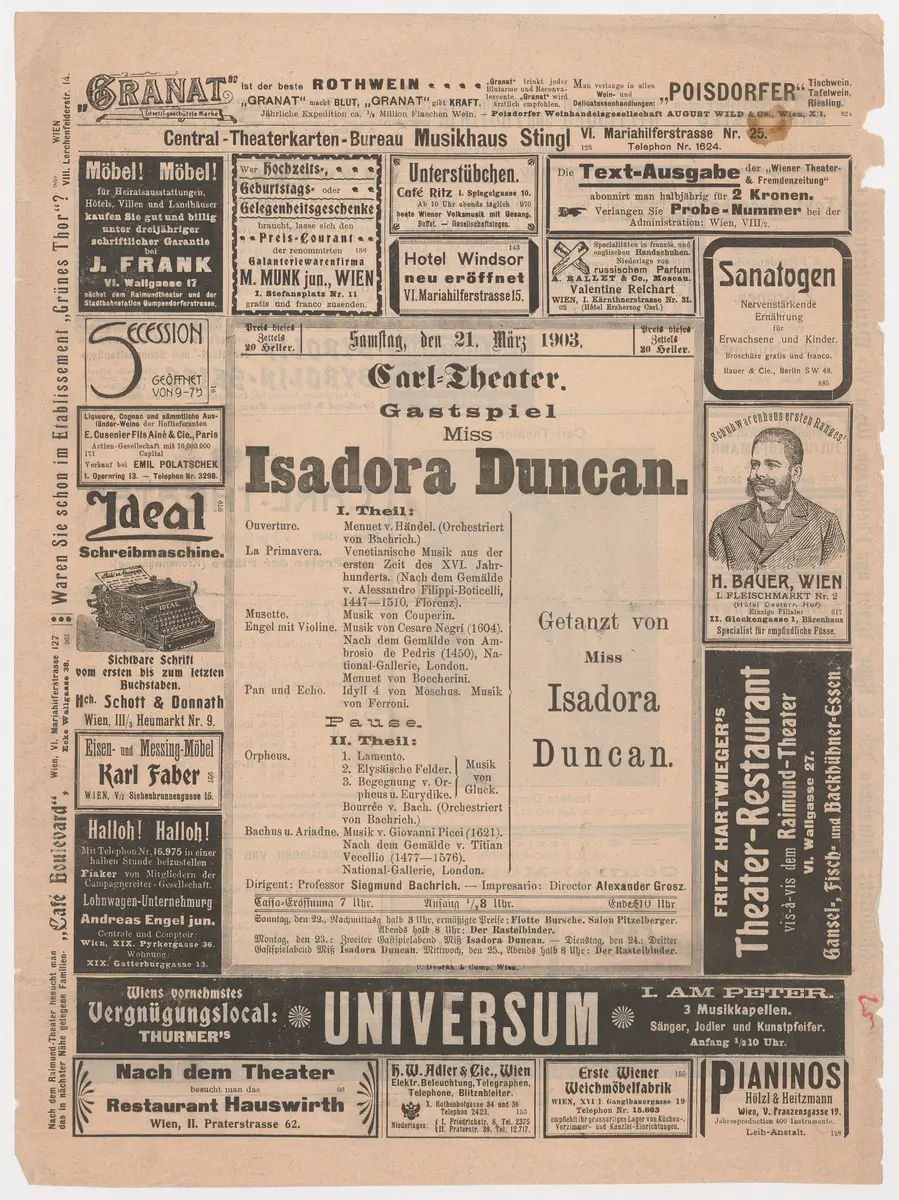 Gastspiel Miss Isadora Duncan