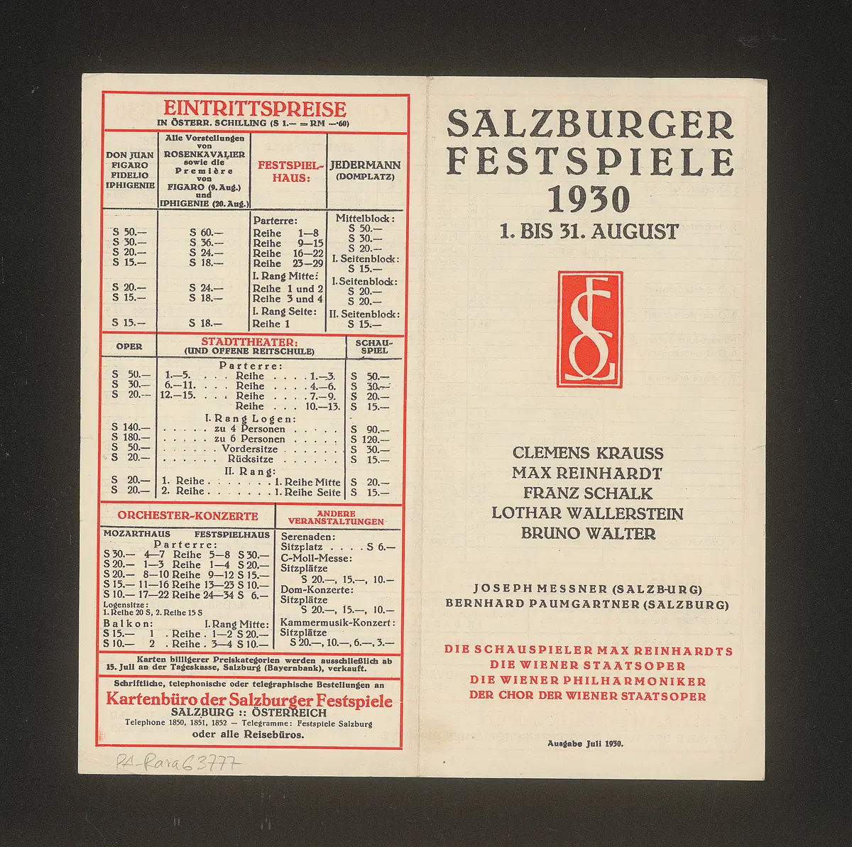 Salzburger Festspiele 1930, Verweis auf Stücktitel: Figaros Hochzeit, Verweis auf Stücktitel: Don Juan, Verweis auf Stücktitel: Fidelio, Verweis auf Stücktitel: Der Rosenkavalier, Verweis auf Stücktitel: Don Pasquale, Verweis auf Stücktitel: Jedermann, Verweis auf Stücktitel: Kabale und Liebe, Verweis auf Stücktitel: Der Diener zweier Herren, Verweis auf Stücktitel: Viktoria