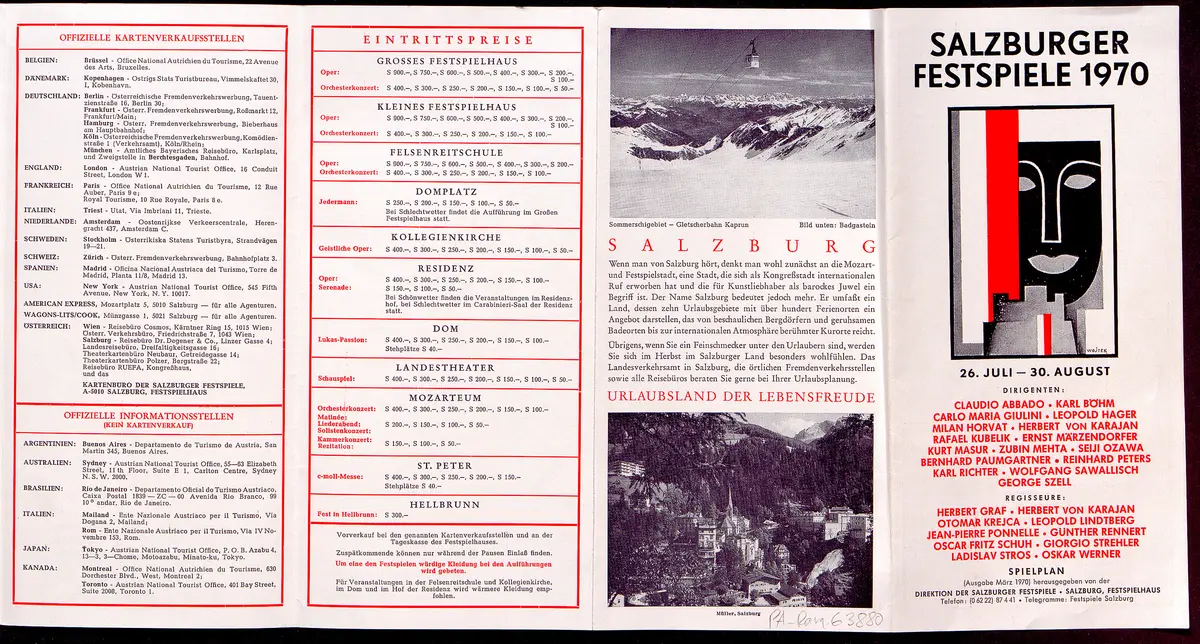 Salzburger Festspiele 1970, Verweis auf Stücktitel: Fidelio, Verweis auf Stücktitel: Rappresentatione di anima e di corpo, Verweis auf Stücktitel: Bastien und Bastienne, Verweis auf Stücktitel: Cosi fan tutte, Verweis auf Stücktitel: Don Giovanni, Verweis auf Stücktitel: Die Entführung aus dem Serail, Verweis auf Stücktitel: Figaros Hochzeit, Verweis auf Stücktitel: Die Zauberflöte, Verweis auf Stücktitel: La serva padrona, Verweis auf Stücktitel: Othello, Verweis auf Stücktitel: Jedermann, Verweis auf Stücktitel: Warten auf Gordot, Verweis auf Stücktitel: Figaro lässt sich scheiden, Verweis auf Stücktitel: Zum großen Wurstel, Verweis auf Stücktitel: Hamlet