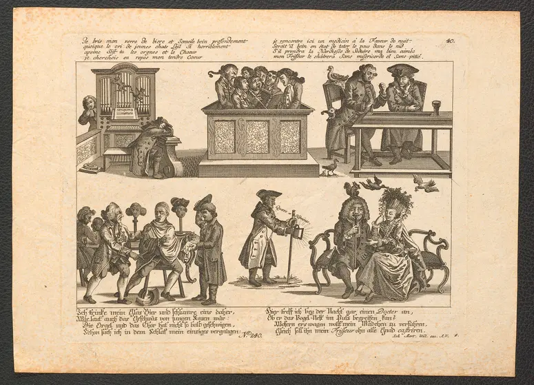 Ich trinke mein Glas Bier und schlumre eins daher / Wie laut auch das Geschwäz von jungen Kazen wär [...], Weiterer Titel: Je bris mon verre de biere et Someile bein profondement / quoique le cri de jeunes chats Loil Si horriblement [...]