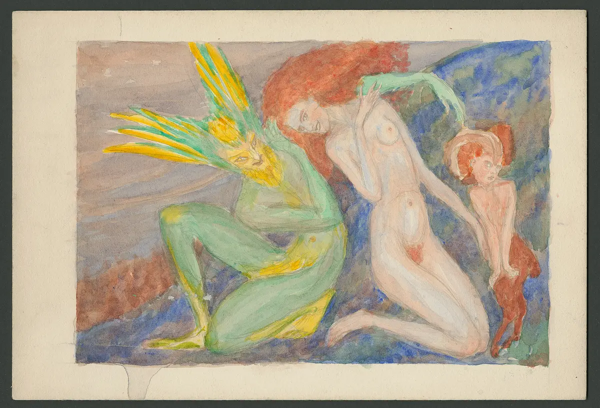 Nymphe mit Teufel und kleinem Satyr