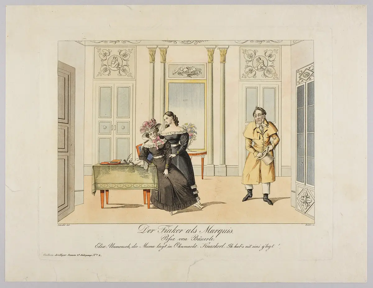 Der Fiaker als Marquis, Titel der Serie: Gallerie drolliger Scenen, Name der Zeitschrift: Wiener Theaterzeitung