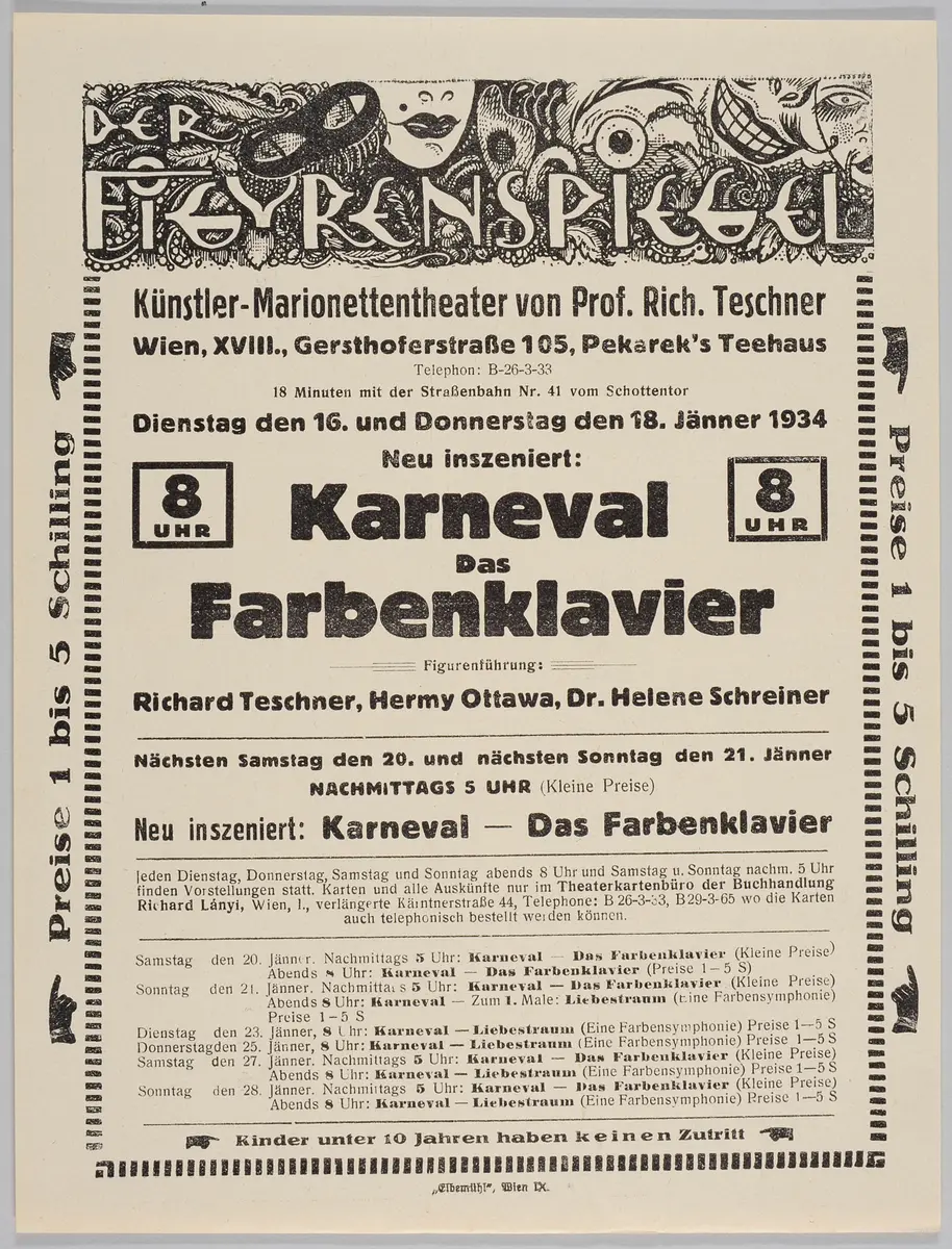 Der Figurenspiegel, Verweis auf Stücktitel: Karneval / Traum im Karneval, Verweis auf Stücktitel: Das Farbenklavier