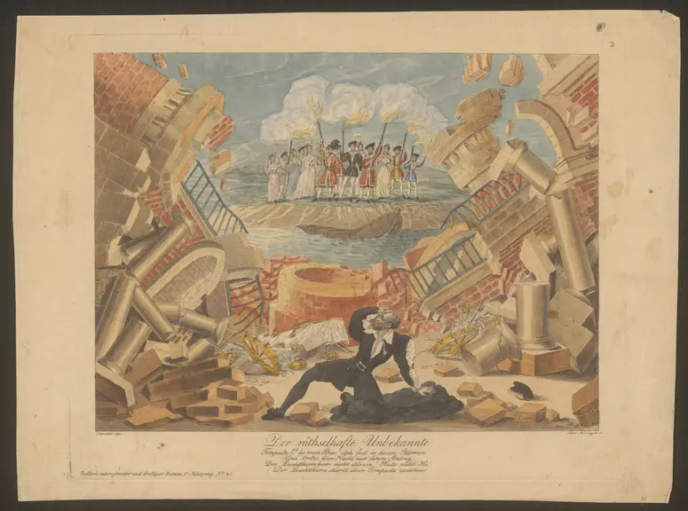 Der räthselhafte Unbekannte, Alternativtitel: Der rätselhafte Unbekannte oder der Zweikampf zu Portici, Titel der Serie: Gallerie interessanter und drolliger Scenen, Name der Zeitschrift: Wiener Theaterzeitung