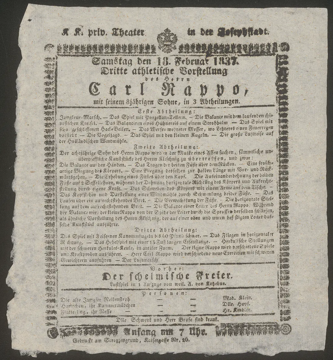 Dritte athletische Vorstellung des Herrn Carl Rappo, Der schelmische Freier