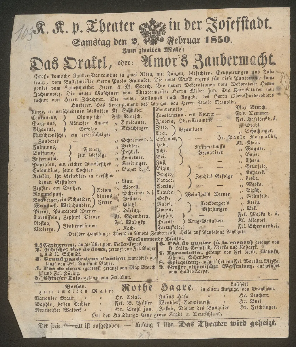 Das Orakel oder Amor's Zaubermacht, Rothe Haare