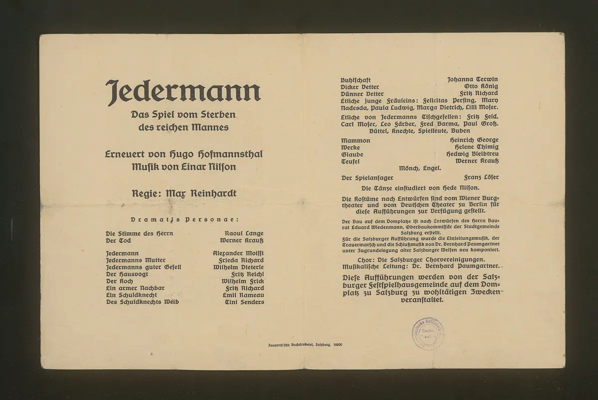 Jedermann, Titel in Vorlageform: Jedermann. Das Spiel vom Sterben des reichen Mannes