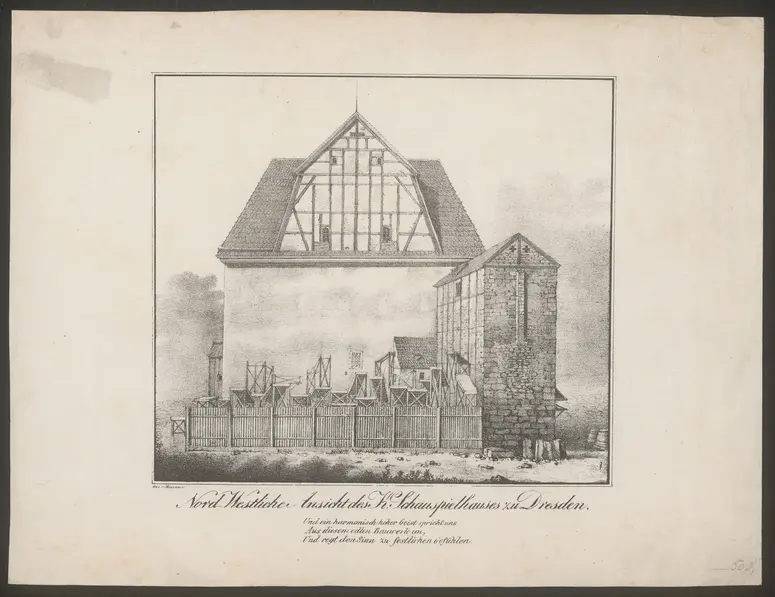 Dresden, Hoftheater (Königliches Schauspielhaus), Titel in Vorlageform: Nord-Westliche Ansicht des K. Schauspielhauses zu Dresden
