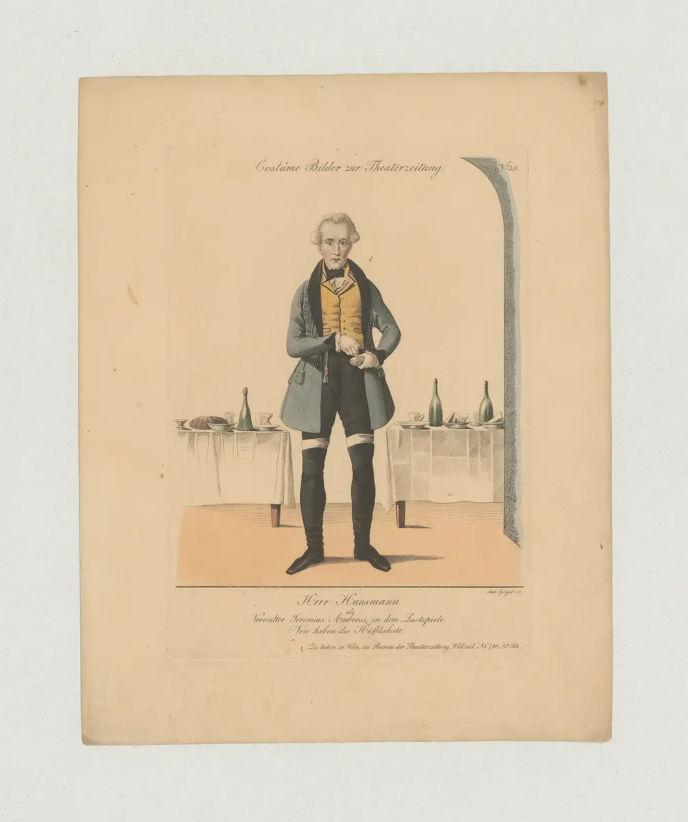 Ludwig Hausmann, Titel der Serie: Costume-Bild, Name der Zeitschrift: Wiener Theaterzeitung, Verweis auf Stücktitel: Von Sieben die Hässlichste