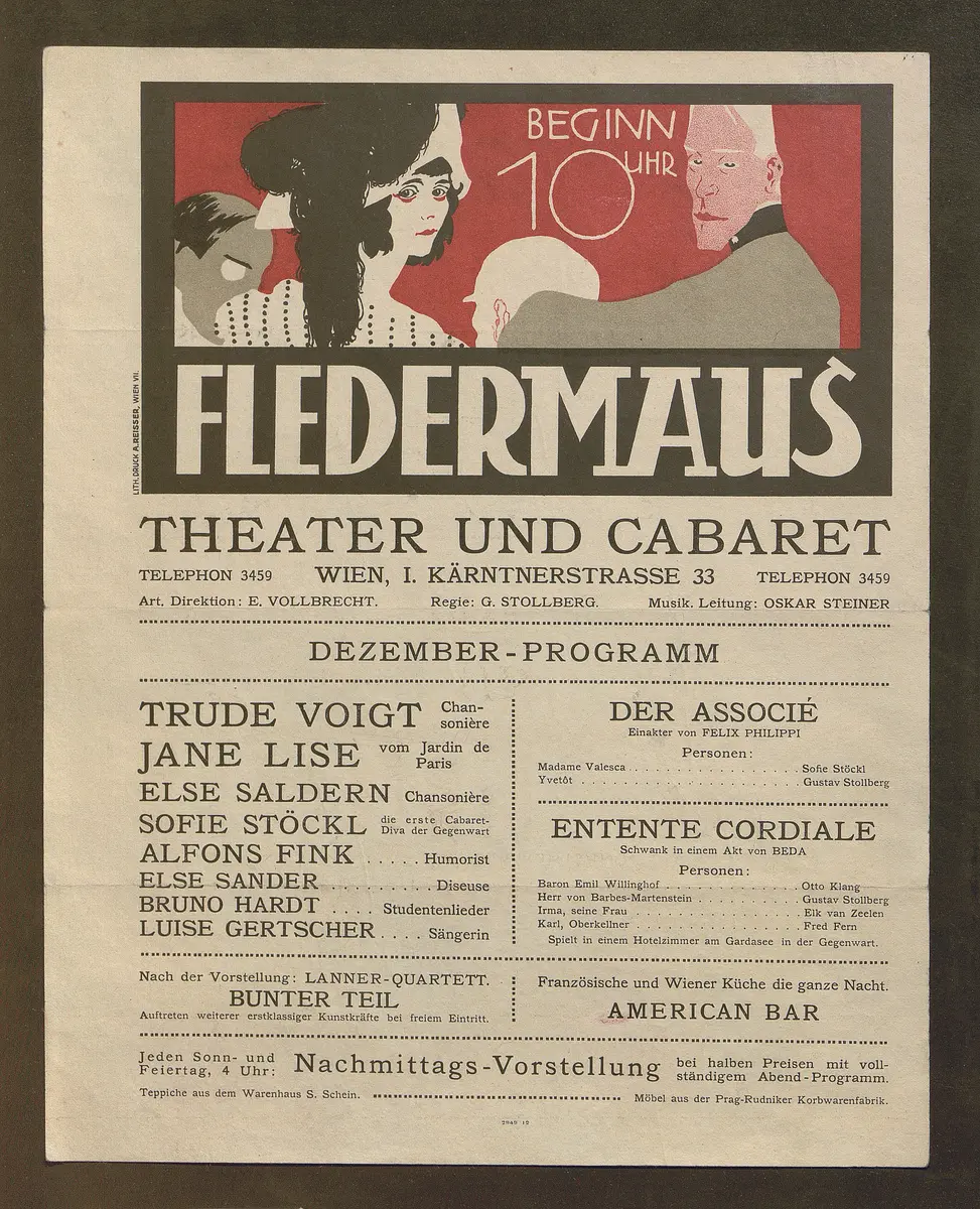 Kabarett Fledermaus, Titel in Vorlageform: Fledermaus Theater und Cabaret, Verweis auf Stücktitel: Der Associé, Untertitel: Entente cordiale