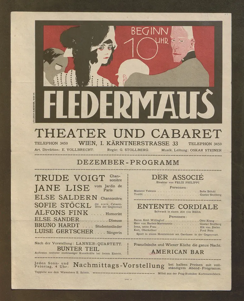 Kabarett Fledermaus, Titel in Vorlageform: Fledermaus Theater und Cabaret, Verweis auf Stücktitel: Der Associé, Untertitel: Entente cordiale