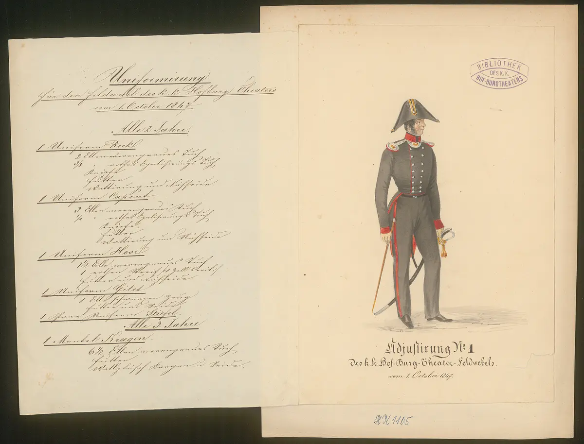 Theaterfeldwebel - Adjustierung, Titel der Serie: Figurinen des k.k. Hof-Burgtheaters