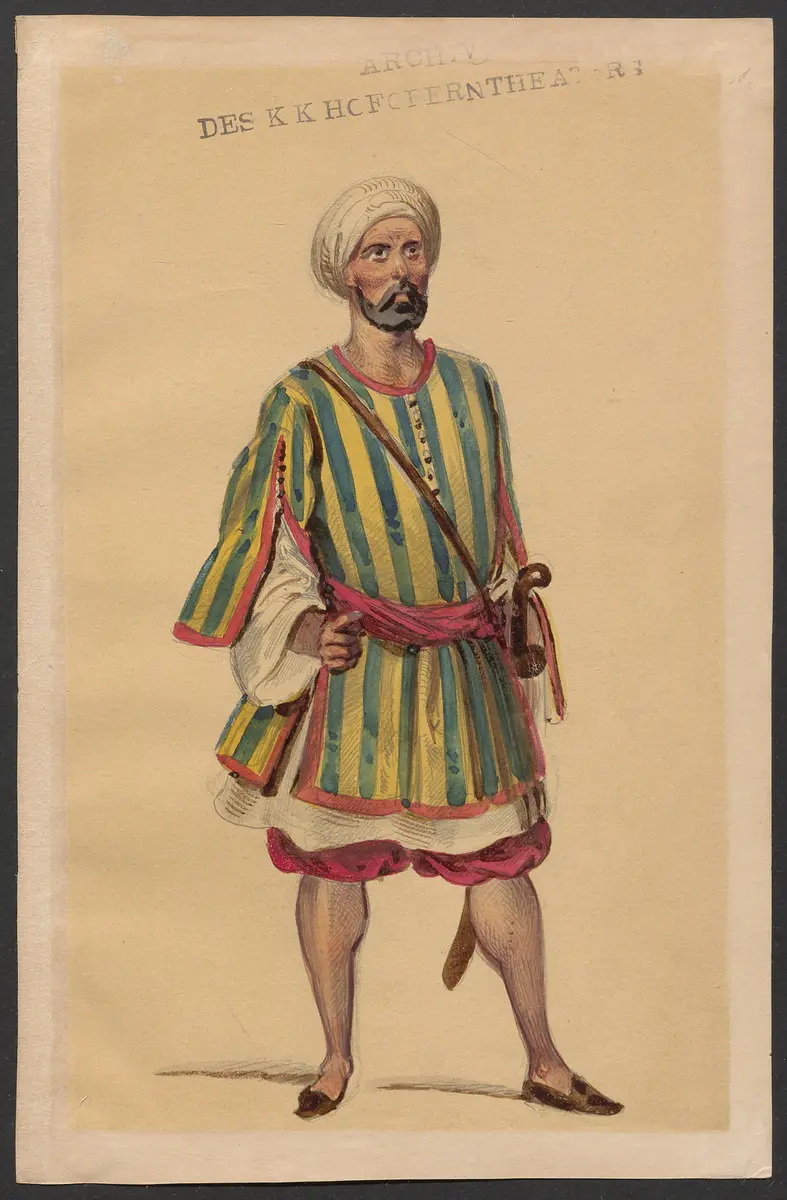 Brahma und die Bajadere, Alternativtitel: Brama und die Bajadere, Alternativtitel: Die liebende Bayadere, Alternativtitel: Der Gott und die Bayadere, Originaltitel: Le Dieu et la Bayadère, ou la Courtisane amoureuse, Titel der Serie: Figurinen des k.k. Hofoperntheaters