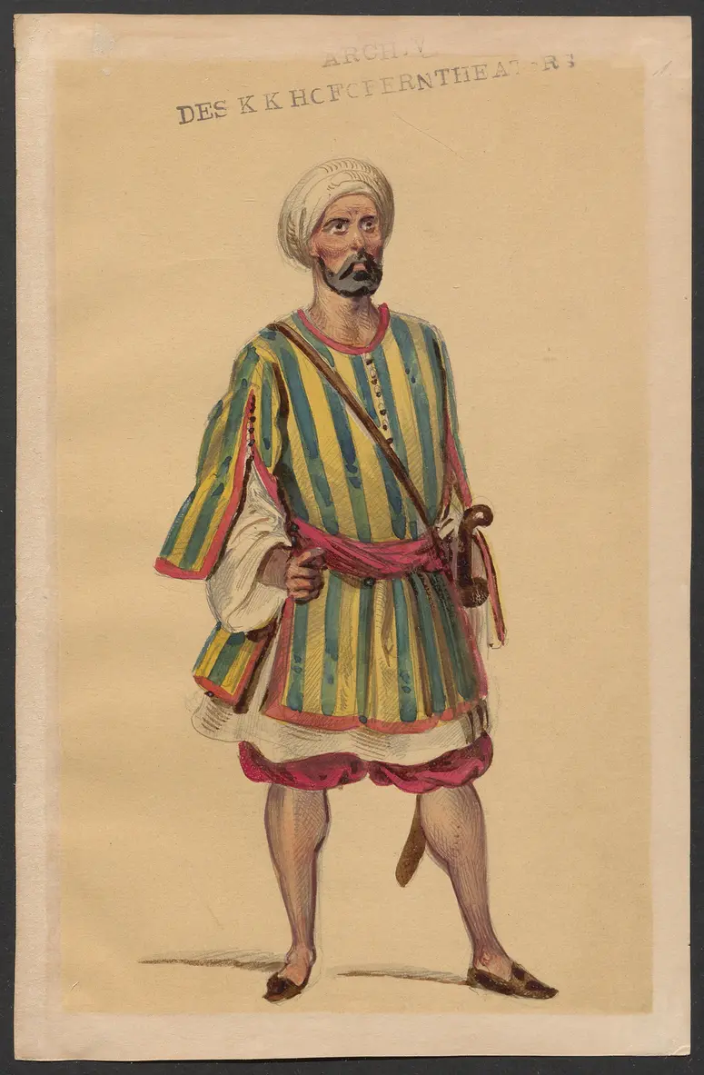 Brahma und die Bajadere, Alternativtitel: Brama und die Bajadere, Alternativtitel: Die liebende Bayadere, Alternativtitel: Der Gott und die Bayadere, Originaltitel: Le Dieu et la Bayadère, ou la Courtisane amoureuse, Titel der Serie: Figurinen des k.k. Hofoperntheaters