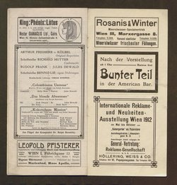 Kabarett Fledermaus, Titel in Vorlageform: Fledermaus 1911-12, Verweis auf Stücktitel: Colombinens Untreue, Verweis auf Stücktitel: Das blonde Abenteuer, Verweis auf Stücktitel: Kokottchens Mission