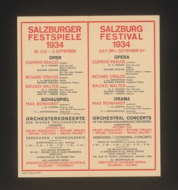 Salzburger Festspiele 1934, Titel in Vorlageform: Salzburg Festival 1934, Titel in Vorlageform: Festival de Salzbourg 1934, Titel in Vorlageform: Festival di Salisburgo 1934, Verweis auf Stücktitel: Fidelio, Verweis auf Stücktitel: Cosi fan tutte, Verweis auf Stücktitel: Figaros Hochzeit, Verweis auf Stücktitel: Die ägyptische Helena, Verweis auf Stücktitel: Elektra, Verweis auf Stücktitel: Die Frau ohne Schatten, Verweis auf Stücktitel: Der Rosenkavalier, Verweis auf Stücktitel: Don Giovanni, Verweis auf Stücktitel: Oberon, Verweis auf Stücktitel: Tristan und Isolde, Verweis auf Stücktitel: Jedermann, Verweis auf Stücktitel: Faust