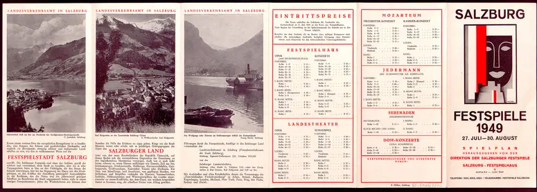 Salzburger Festspiele 1949, Verweis auf Stücktitel: Fidelio, Verweis auf Stücktitel: Orpheus und Eurydike, Verweis auf Stücktitel: Titus, Verweis auf Stücktitel: Zauberflöte, Verweis auf Stücktitel: Antigone, Verweis auf Stücktitel: Rosenkavalier, Verweis auf Stücktitel: Jedermann, Verweis auf Stücktitel: Clavigo, Verweis auf Stücktitel: Iphigenie
