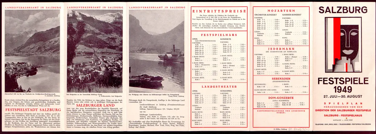 Salzburger Festspiele 1949, Verweis auf Stücktitel: Fidelio, Verweis auf Stücktitel: Orpheus und Eurydike, Verweis auf Stücktitel: Titus, Verweis auf Stücktitel: Zauberflöte, Verweis auf Stücktitel: Antigone, Verweis auf Stücktitel: Rosenkavalier, Verweis auf Stücktitel: Jedermann, Verweis auf Stücktitel: Clavigo, Verweis auf Stücktitel: Iphigenie