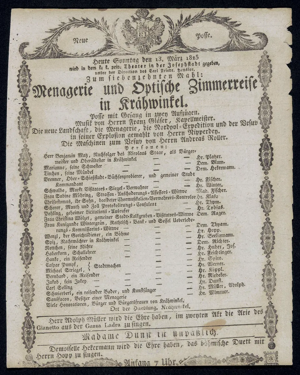 Menagerie und optische Zimmerreise in Krähwinkel