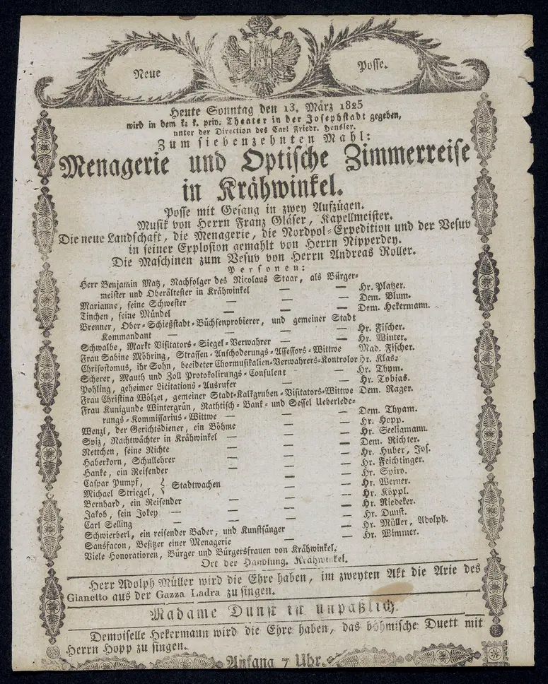 Menagerie und optische Zimmerreise in Krähwinkel