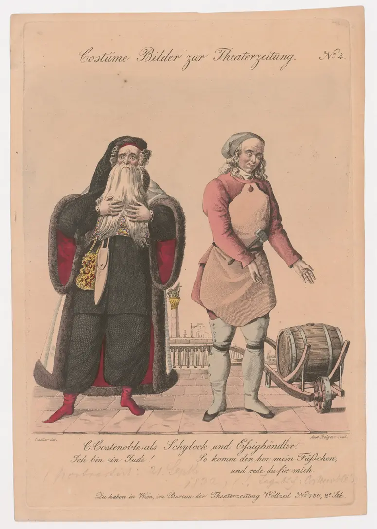 Karl Ludwig Costenoble, Titel der Serie: Costume-Bild, Name der Zeitschrift: Wiener Theaterzeitung, Verweis auf Stücktitel: Der Kaufmann von Venedig