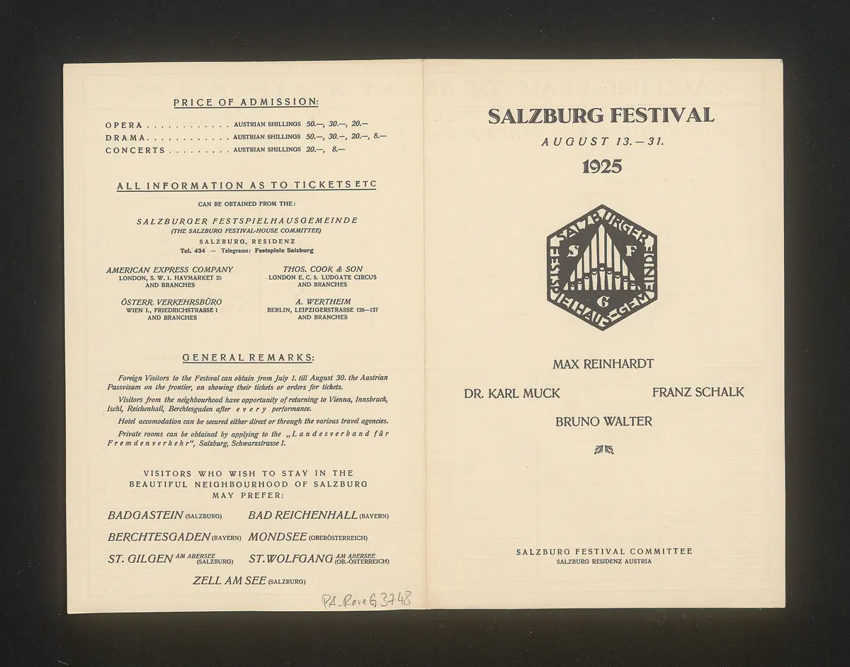 Salzburger Festspiele 1925, Titel in Vorlageform: Salzburg Festival 1925, Verweis auf Stücktitel: Don Juan, Verweis auf Stücktitel: Figaros Hochzeit, Verweis auf Stücktitel: Don Pasquale, Verweis auf Stücktitel: Die Entführung aus dem Serail, Verweis auf Stücktitel: Das Salzburger große Welttheater, Verweis auf Stücktitel: Das Mirakel