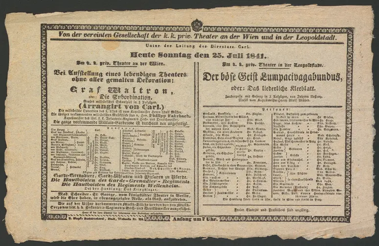 Graf Waltron, oder Die Subordination, Alternativtitel: Der böse Geist Lumpazivagabundus, oder Das liederiche Kleeblatt, Der böse Geist Lumpacivagabundus, oder Das liederiche Kleeblatt