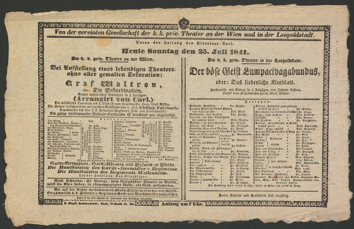 Graf Waltron, oder Die Subordination, Alternativtitel: Der böse Geist Lumpazivagabundus, oder Das liederiche Kleeblatt, Der böse Geist Lumpacivagabundus, oder Das liederiche Kleeblatt