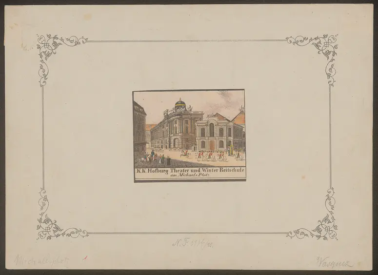 Wien, Altes Burgtheater, Titel in Vorlageform: K.K. Hofburg Theater und Winter Reitschule / am Michaels Platz