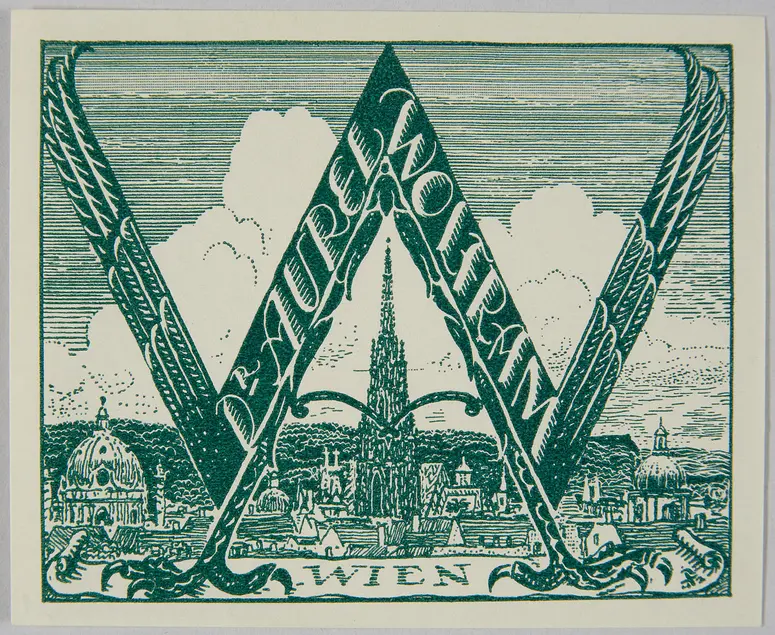 Exlibris Aurel Wolfram, Titel in Vorlageform: Dr. Aurel Wolfram / Wien, Alternativtitel: Exlibris Dr. Aurel Wolfram