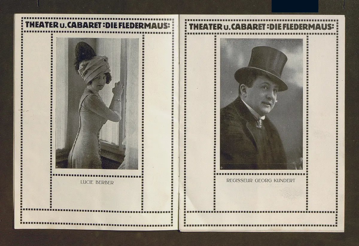 Kabarett Fledermaus, Titel in Vorlageform: Fledermaus Theater und Cabaret, Verweis auf Stücktitel: Rampsenit, Verweis auf Stücktitel: La main