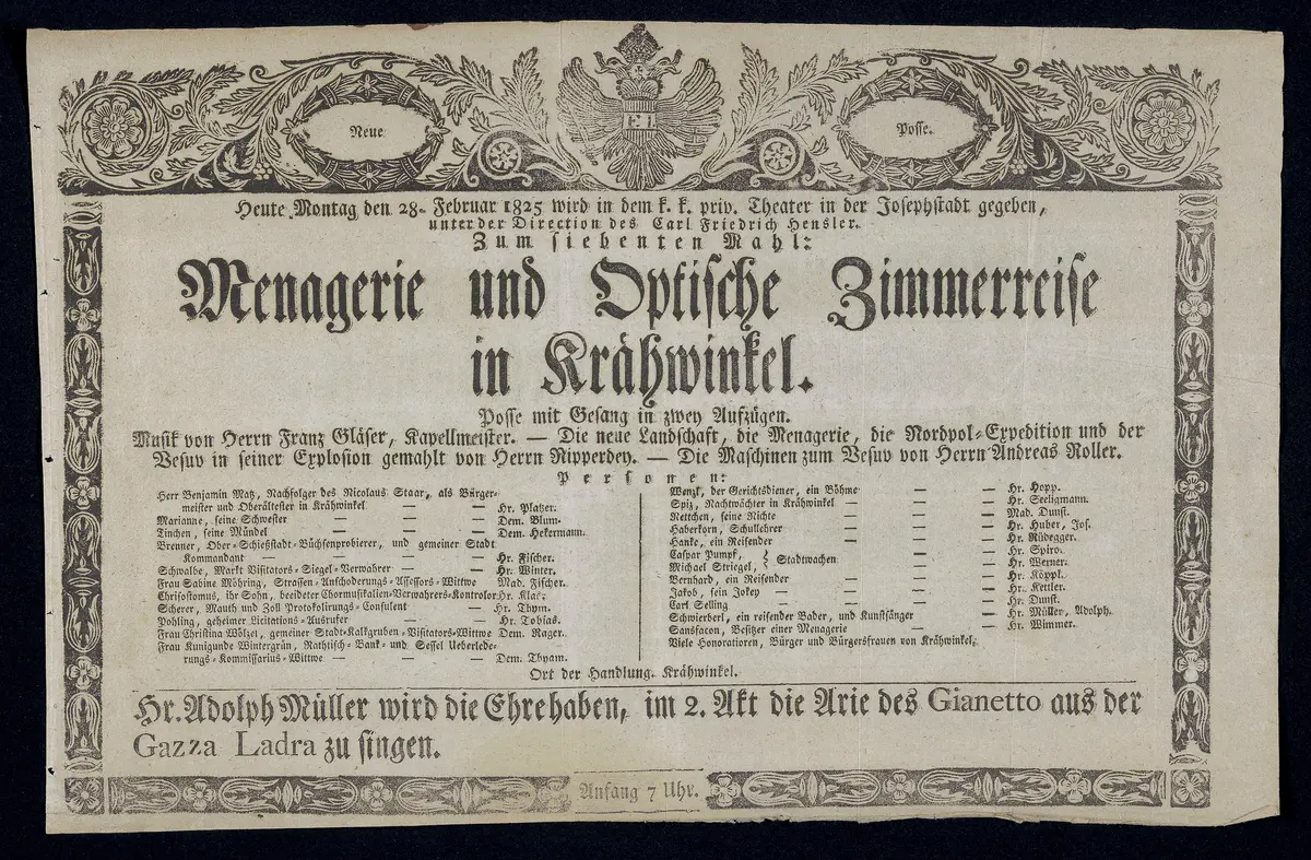 Menagerie und optische Zimmerreise in Krähwinkel