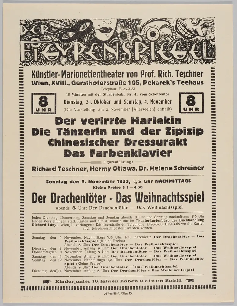 Der Figurenspiegel, Verweis auf Stücktitel: Der verirrte Harlekin, Verweis auf Stücktitel: Die Tänzerin / Die grüne Tänzerin / Die Tänzerin und der Zipizip, Verweis auf Stücktitel: Dressurakt / Chinesischer Dressurakt, Verweis auf Stücktitel: Das Farbenklavier