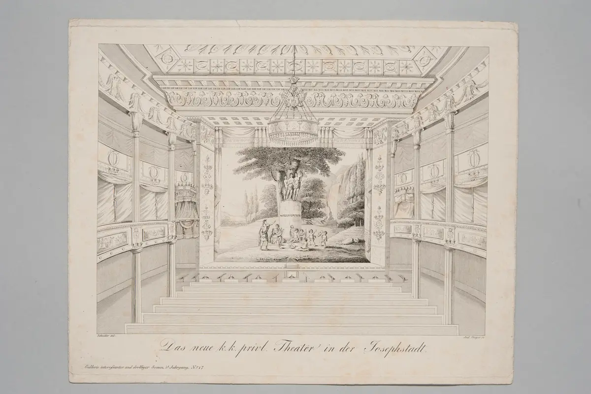 Wien, Theater in der Josefstadt, Titel in Vorlageform: Das neue k.k.privl. Theater in der Josefstadt, Titel der Serie: Gallerie interessanter und drolliger Scenen, Name der Zeitschrift: Wiener Theaterzeitung