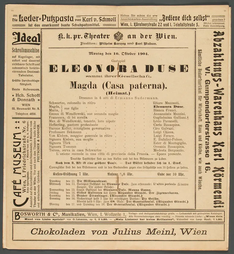 Heimat, Titel in Vorlageform: Magda (Casa paterna)