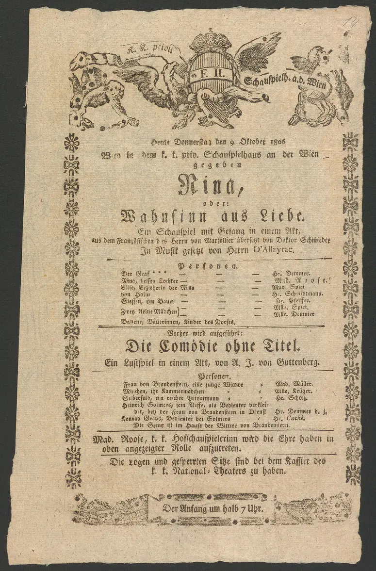 Nina oder Wahnsinn aus Liebe, Die Comödie ohne Titel, Alternativtitel: Die Komödie ohne Titel