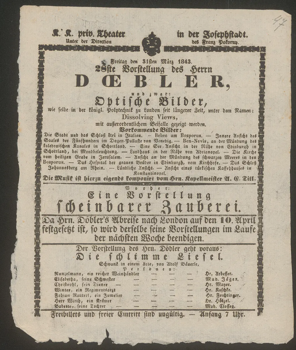 Döbler und zwar Optische Bilder, Eine Vorstellung scheinbarer Zauberei, Die schlimme Liesel