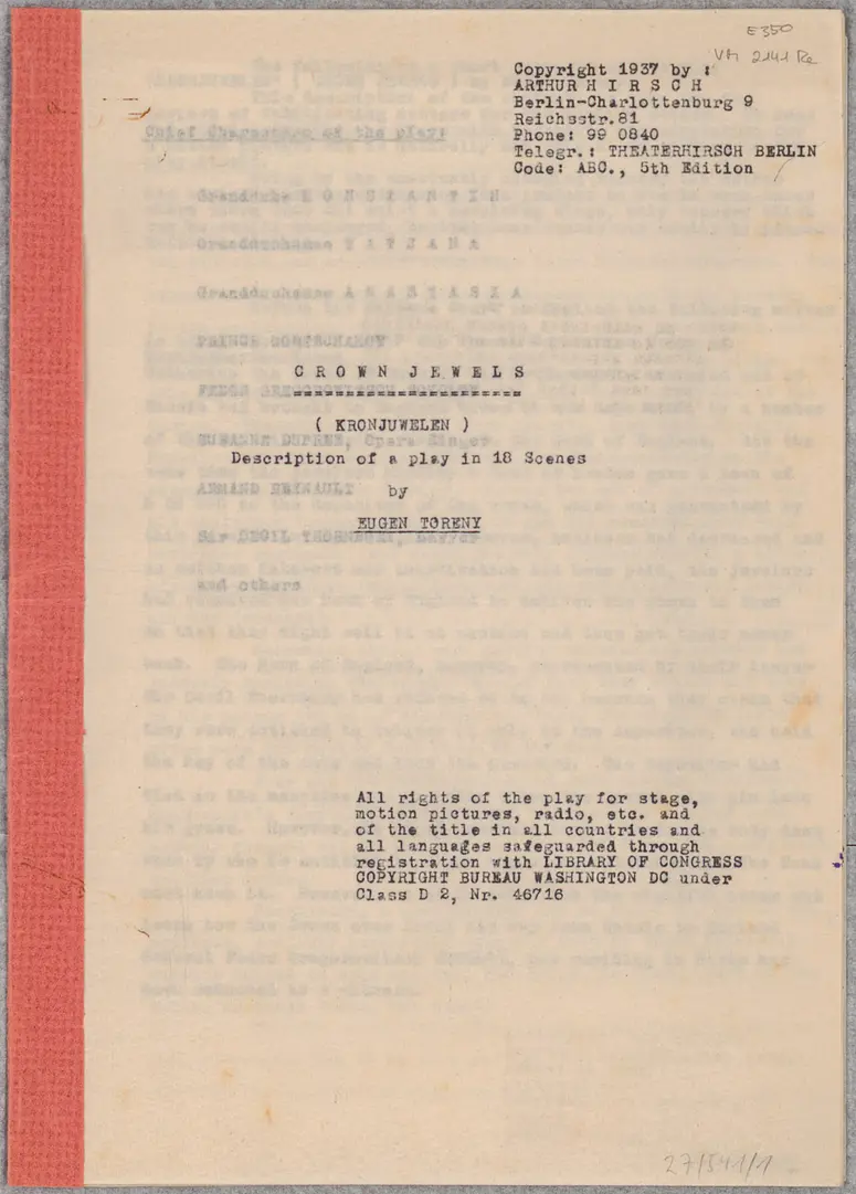 Crown Jewels (Kronjuwelen). A Play in 18 Scenes