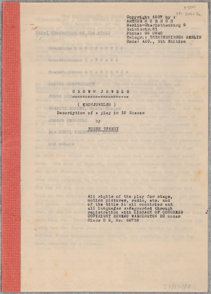 Crown Jewels (Kronjuwelen). A Play in 18 Scenes